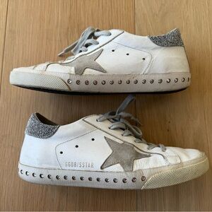 Women’s Golden Goose Super-Star White Low Top Sneakers with Swarovski Crystals